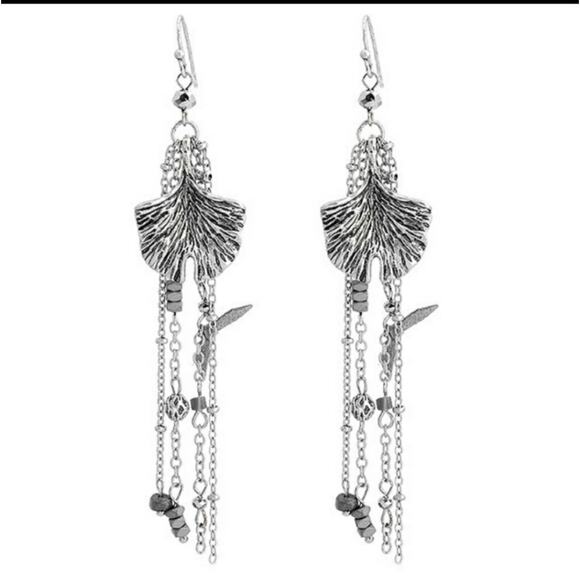 Artisan Moon Jewelry - Leaf dangle jasper & hematite artisan made earrings silver